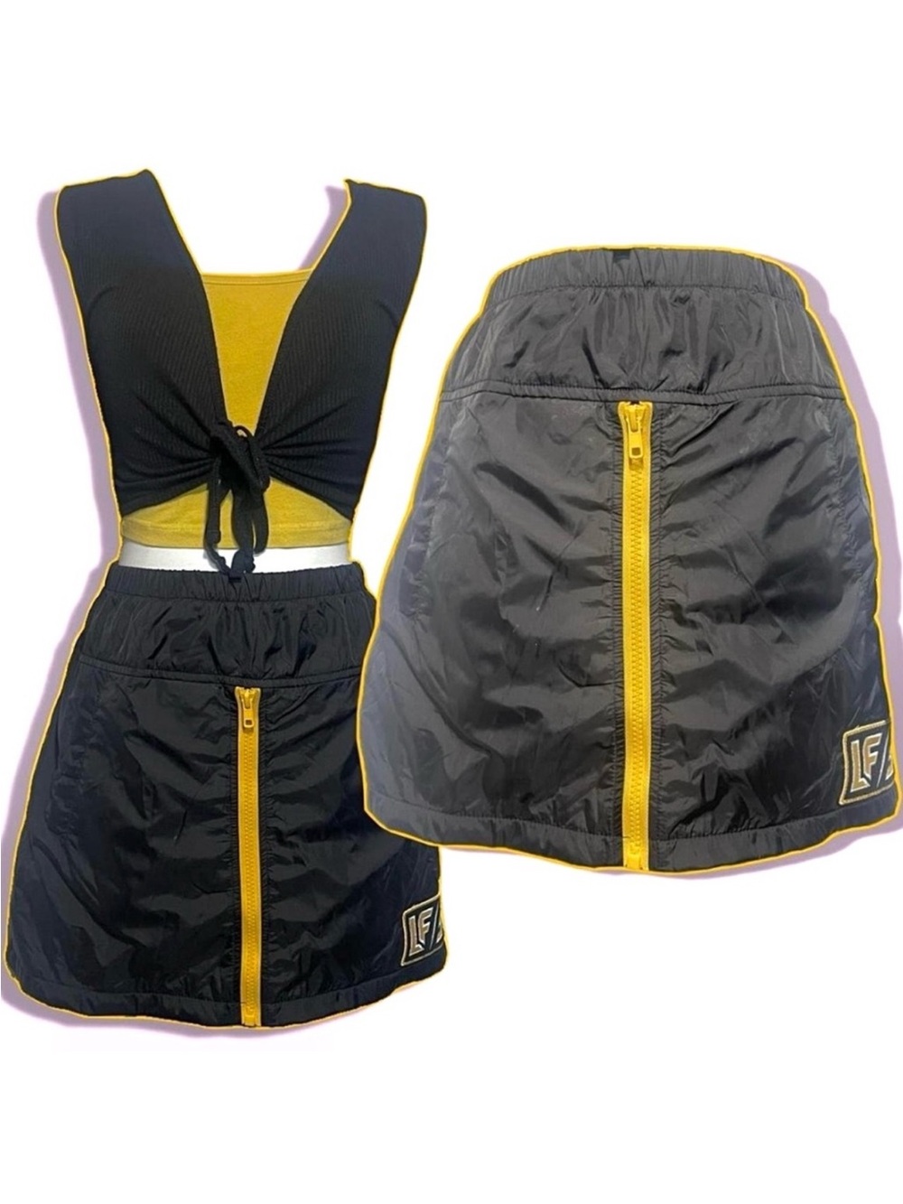 LF Black & Yellow Zip-Front Mini Skirt